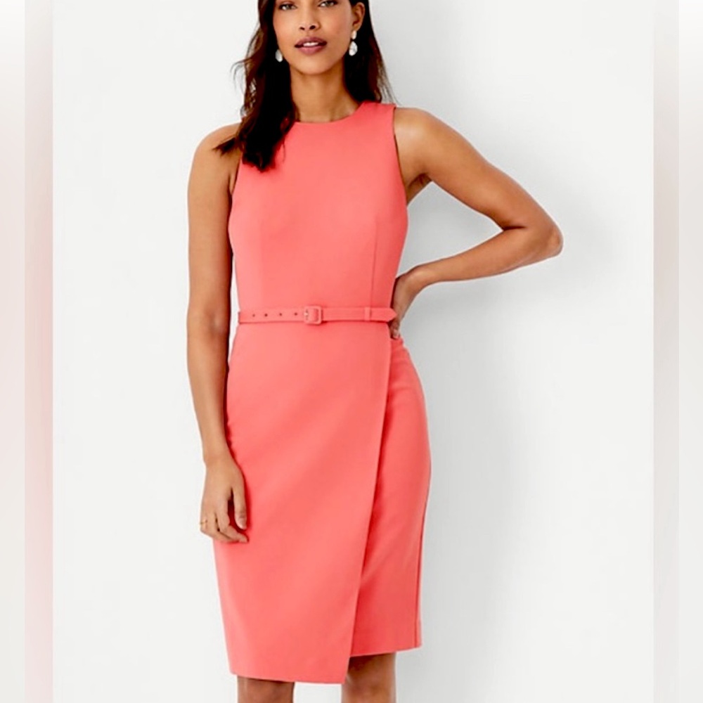 Ann Taylor Belted Coral Sheath Dress Pure Passionfruit~Size 0 NWT